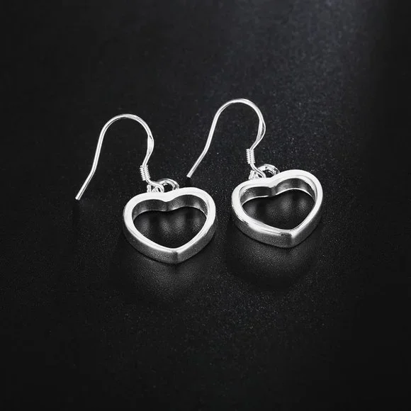 Beautiful Hollow Heart Drop Earrings 925 Sterling Silver - Picture 4 of 6